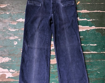 1970s vintage moleskin sunfaded stovepipe navy pant