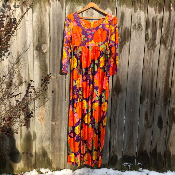 Vintage handmade bright floral empire waist maxi … - image 5