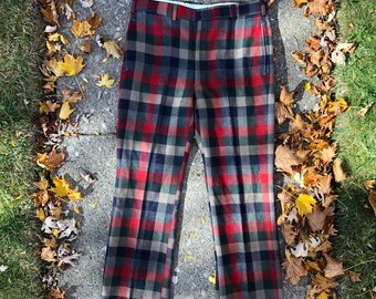 Pantalon des Fêtes vintage à carreaux, revers en bas, taille de 35 pouces