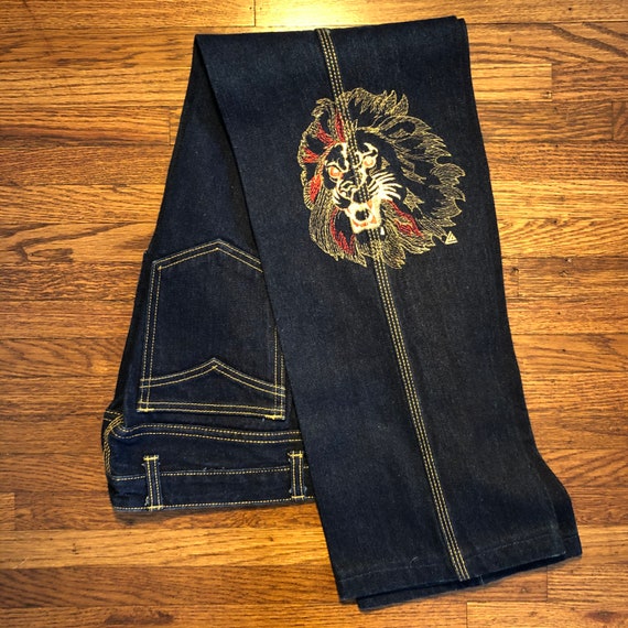 1980s vintage embroidered bootcut denim jeans - image 1