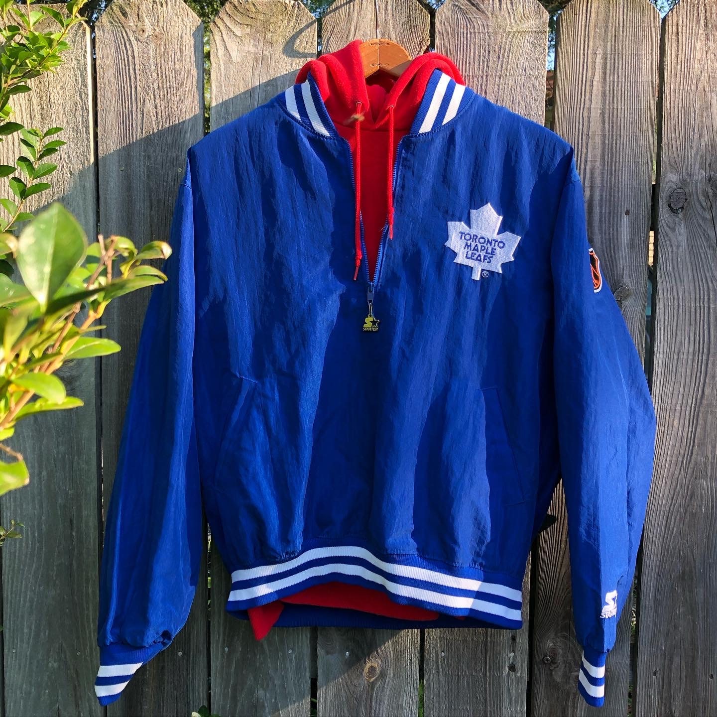 Toronto Maple Leafs Nike Varsity Leather Vintage Bomber Jacket Size XL Blue
