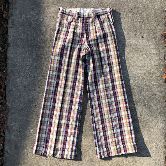 1970s Levi Panatela plaid seersucker wide leg pan… - image 1