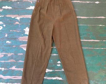 Vintage 1930s/40s Military Wool Trousers: Women's Olive Drab Pants