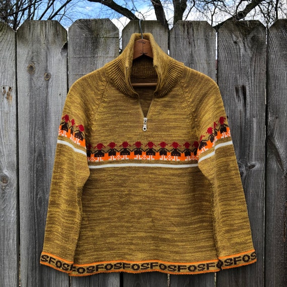 1970s space dyed half zip sweater with holding ha… - image 1