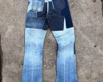 Vintage 1960s Wrangler patchwork bell bottom ones of a kinds jeans