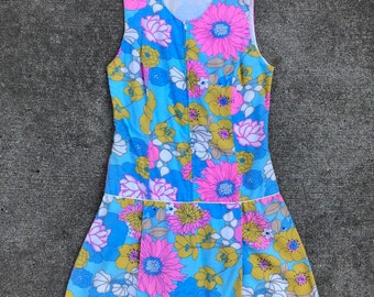 Handmade 1960s vintage mini mod play suit in psychedelic print