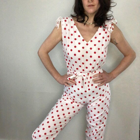 1970s vintage and handmade white and red polka do… - image 1