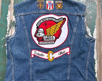 1980s vintage Levi patched denim vest, Gold wing motorcycle patches