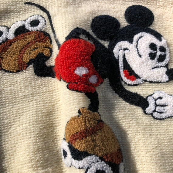 Vintage tufted Mickey Mouse roller skating sweater - image 2