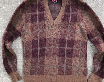 Suéter vintage de los años 60 para hombre, de punto jacquard de mohair con cuello en V.