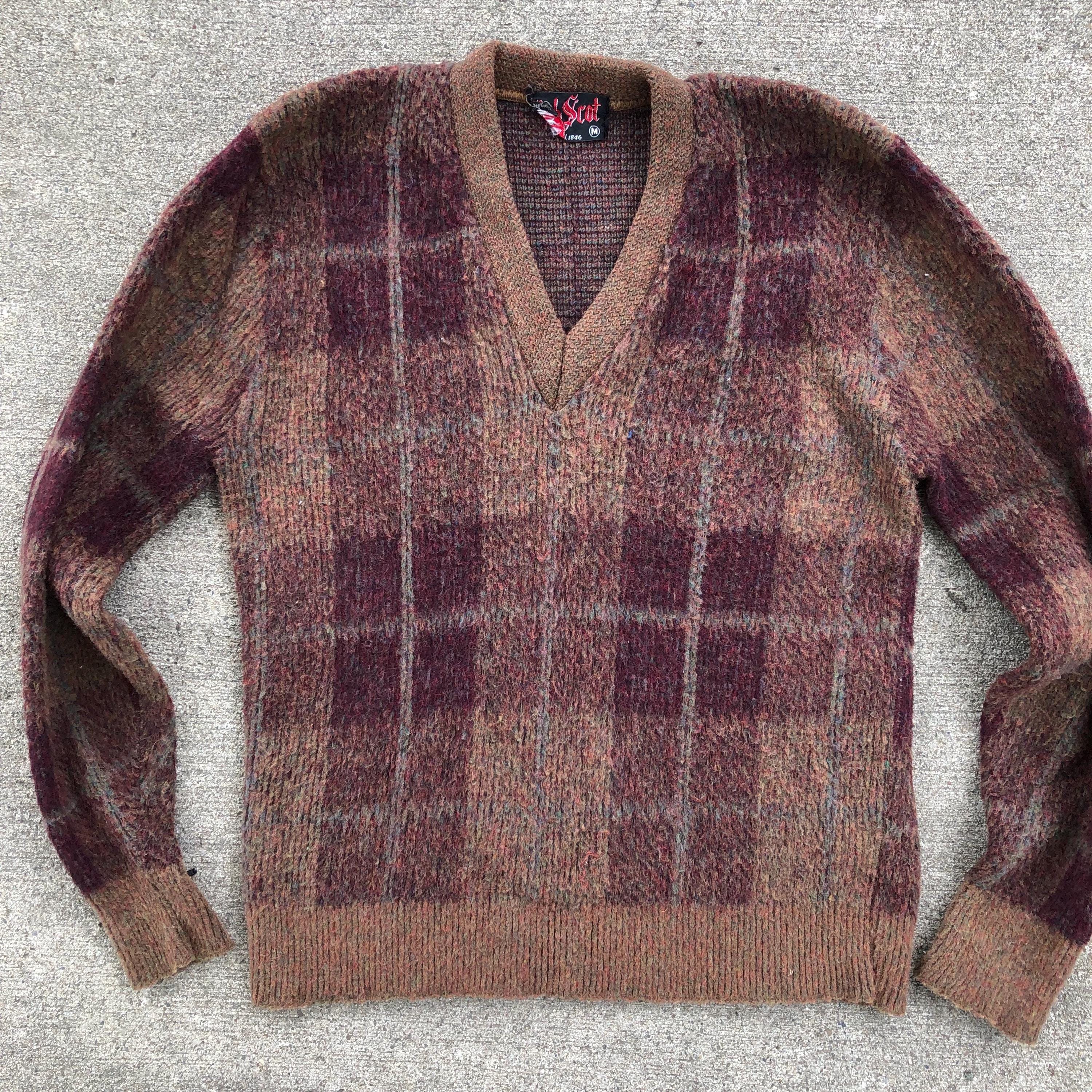 Vintage 1960s V-neck Part Mohair Jacquard Knit Menswear Sweater - Etsy