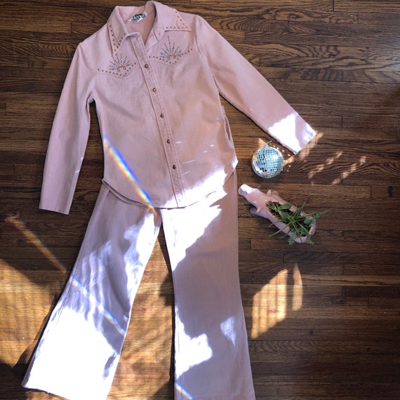 Vintage pink denim western wear bell bottoms