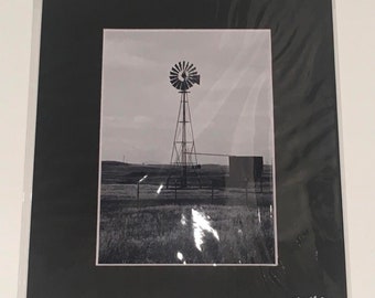 Photograph of a Windmill on Highway 26 Linden, California - Black and White - Matted, Ready to Ship