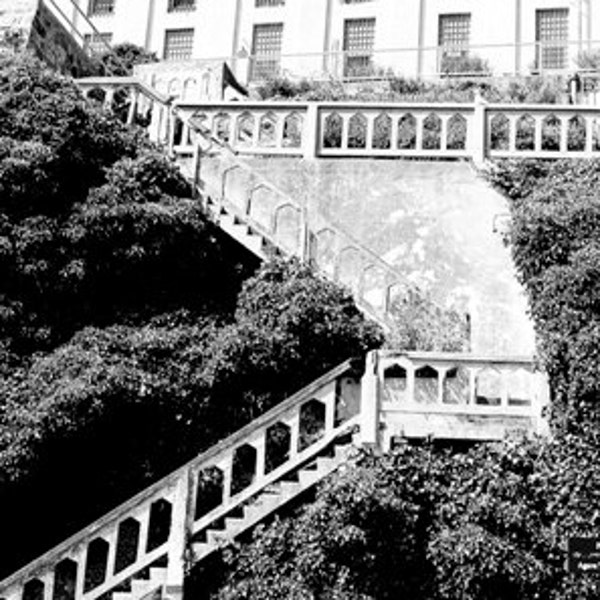 Photograph of a Staircase on Alcatraz Island - Black and White