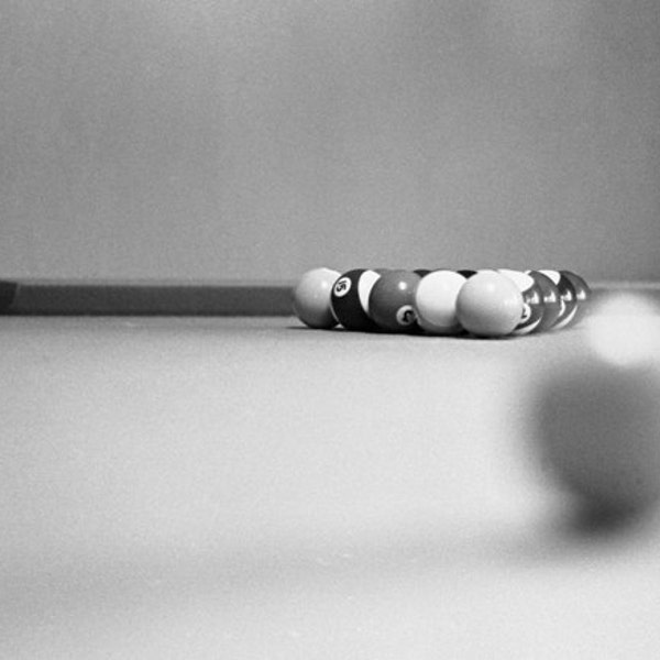 Photograph of a Cue Ball and Rack - Black and White