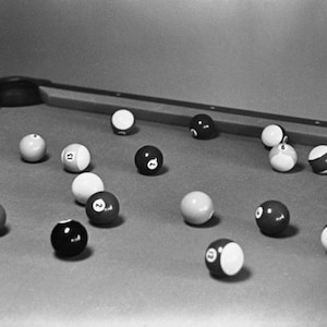 Photograph of a Pool Table with Balls - Black and White