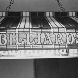 Photograph of a Billiard Light above a Pool Table - Black and White
