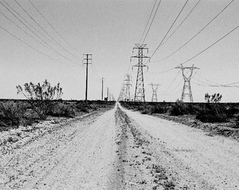 Highway 395 Desert Road Photograph - Black and White Film Print