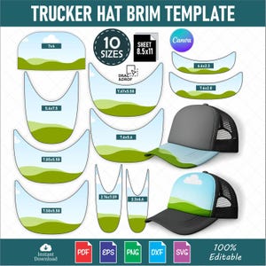 Sjabloon voor de rand van een truckerpet | Bewerkbare Canva-handleiding voor het plaatsen van petpatches, 10 maten | DIY-ontwerp voor de rand van een baseballpet