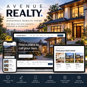 Avenue Realty WordPress Theme | Real Estate Website Template | Property Listings | Realtor Website | MLS IDX Ready