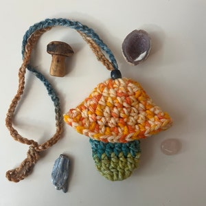 Crochet Mushroom Necklace with Secret Stash Stem image 1