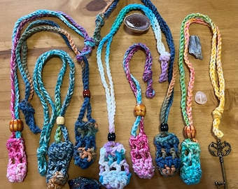 Crocheted Crystal Pouch Necklace