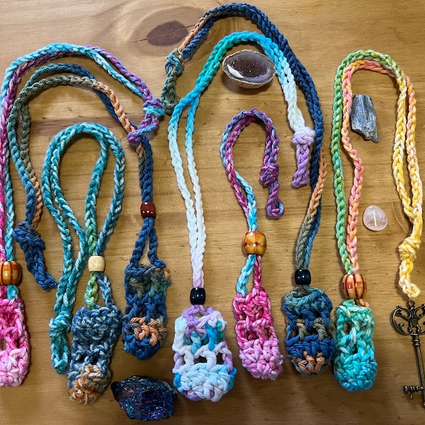 Crocheted Crystal Pouch Necklace