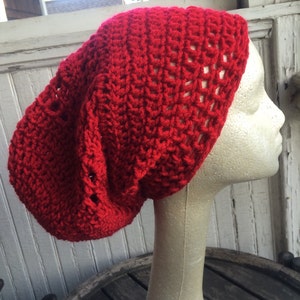 Red Large Crocheted Dread Hat Tam Slouchy Beanie