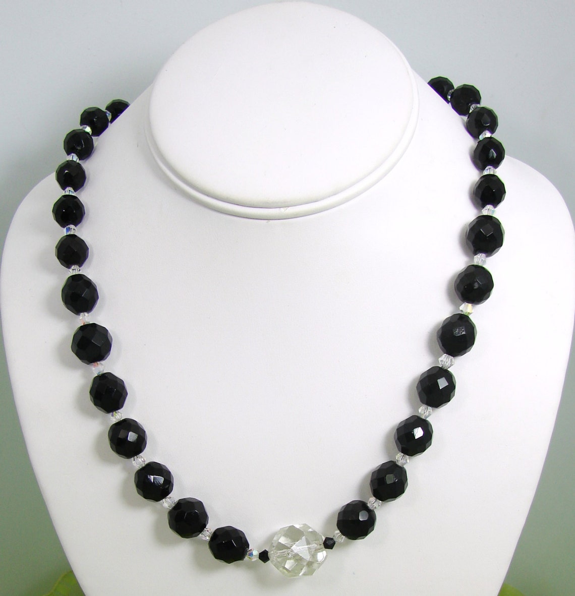 Handmade Black Jet beaded necklace with Swarovski vintage Etsy
