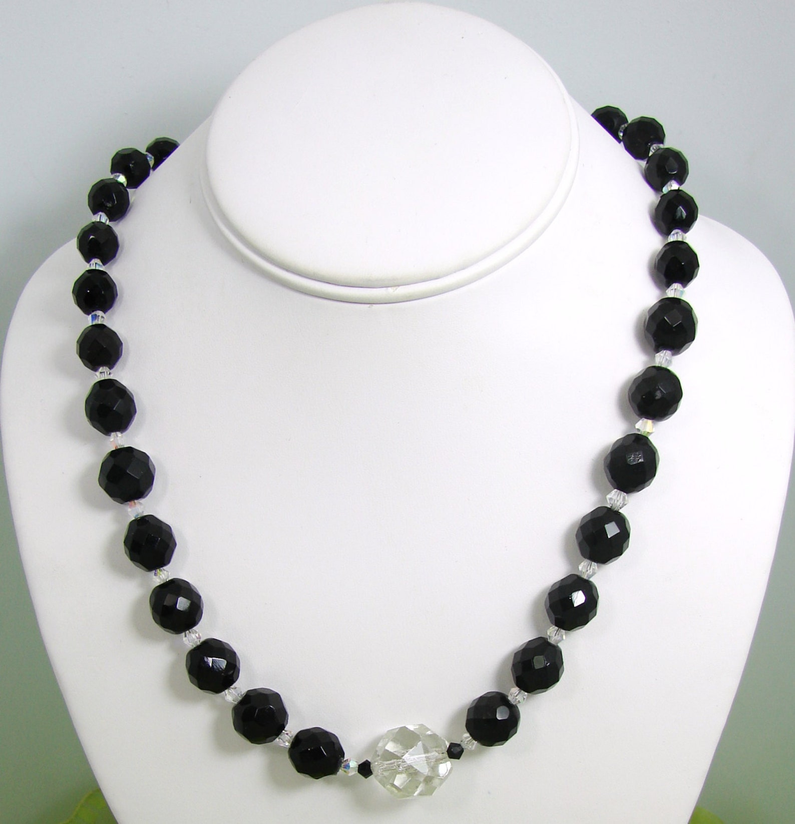 Handmade Black Jet beaded necklace with Swarovski vintage Etsy