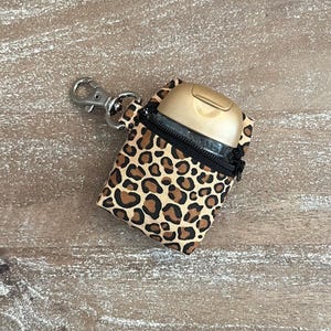 Mini pocket hand sanitizer keychain pouch with clip and zipper - Leopard print