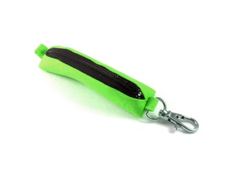 Lime Green with Black Zipper - Lip Balm Cozy, Chapstick Holder, Headphones Case, Flashdrive Holder