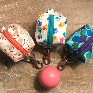 CUSTOM - Mini Boxy pouch, EOS lip balm holder, AirPods case, zipper keychain with clip -for circle or egg shape lip balms - CUSTOM, you pick