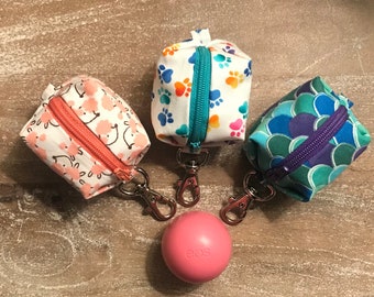 CUSTOM - Mini Boxy pouch, EOS lip balm holder, AirPods case, zipper keychain with clip -for circle or egg shape lip balms - CUSTOM, you pick