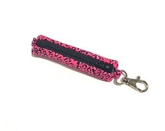 Pink Leopard Print - Zippered Lip Balm Holder with Clip for Keychain