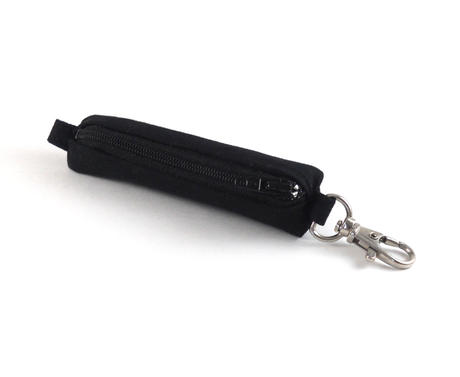 Black Zipper Pouch with Clip: Lip Balm, Headphones, Flash Drive Holder