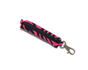 Pink Zebra Print - Zippered Lip Balm Holder with Clip for Keychain