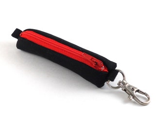 Black with Red Zipper - Lip balm Holder, Key Chain Pouch for Headphones, Flashdrive