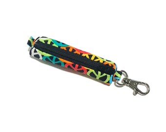 Peace Sign Rainbow - Zippered Lip Balm Holder with Clip, Key Chain Zip Pouch