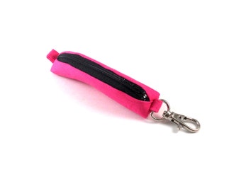 Hot Pink with Black Zipper - Lip Balm Cozy, Chapstick Holder, Headphones Case, Flashdrive Holder