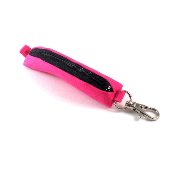 Hot Pink with Black Zipper - Lip Balm Cozy, Chapstick Holder, Headphones Case, Flashdrive Holder