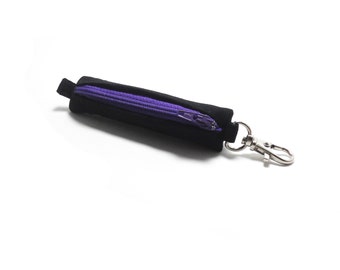 Lip balm, Headphones, Flashdrive Holder - Black with Purple Zipper