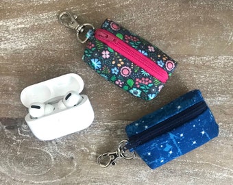 CUSTOM - Tech Case, AirPods Pro or Galaxy Buds, Zipper keychain pouch with clip - CUSTOM, you pick