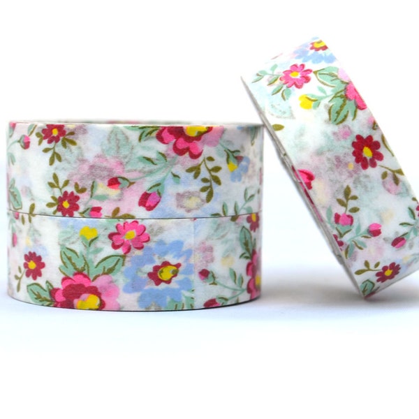 Bright Floral Washi Tape, Red Flowers, Paper Craft Tape, Japanese Washi Paper Tape