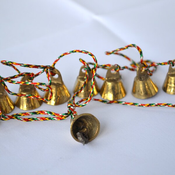 Set of 10, Tiny Brass Bells, Hanging Bells, Made In India, 3/4 inch metal bells, DIY Wind Chime, Jewelry Supply, Cowbells, Prayer Bells