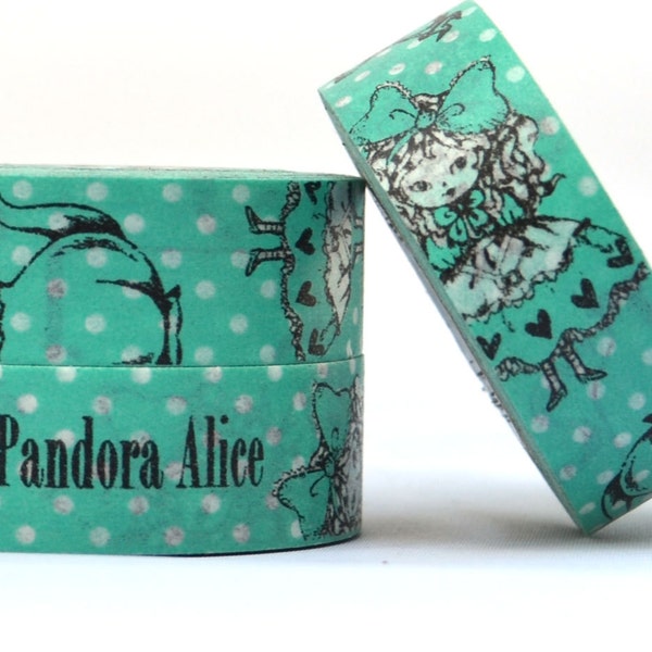 Alice in Wonderland Washi Tape, Teal Turquoise Teapots, Paper Craft Tape, Japanese Washi Paper Tape, Shinzi Katoh
