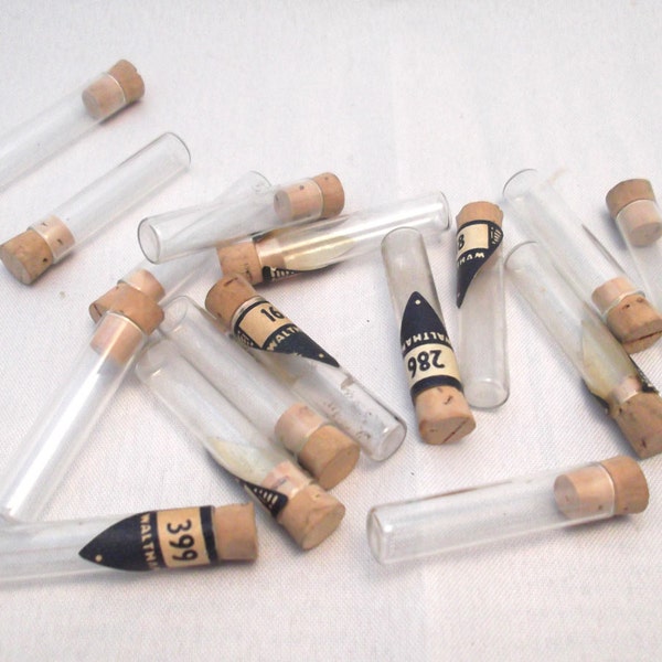 5 Assorted Vintage Watchmaker's Vials, Glass with Cork, Numbers, Sizes & Styles Vary, Mixed media Art supplies, Altered Art Jewelry Finding