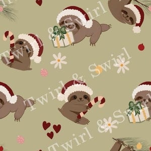 Christmas Sloth Seamless Pattern, Cute Baby Sloth Digital Paper, Holiday Animal Repeat, Festive Fabric and Wrapping Paper Design