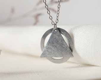 Circle necklace silver, Triangle necklace for women, Pendant necklace for men, Meaningful necklace, Non tarnish, Short necklace,
