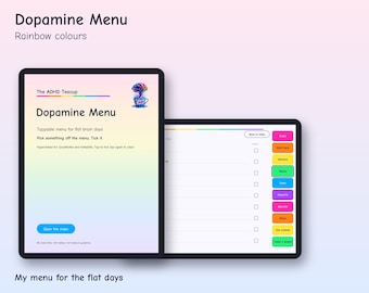 Menú de dopamina para TDAH, Planificador digital, Menú de dopamina de GoodNotes, PDF con hipervínculos para iPad y Android, Ideas para días de descanso, Arcoíris